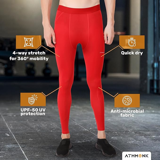 Athmonk Compression Nylon Lycra Lower Leggings Tights Yoga Pants for Men